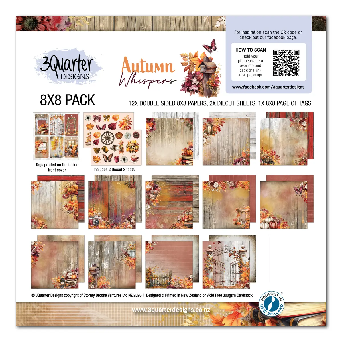 3Quarter Designs Autumn Whispers 8X8 Paper Pack & Diecuts Set 1
