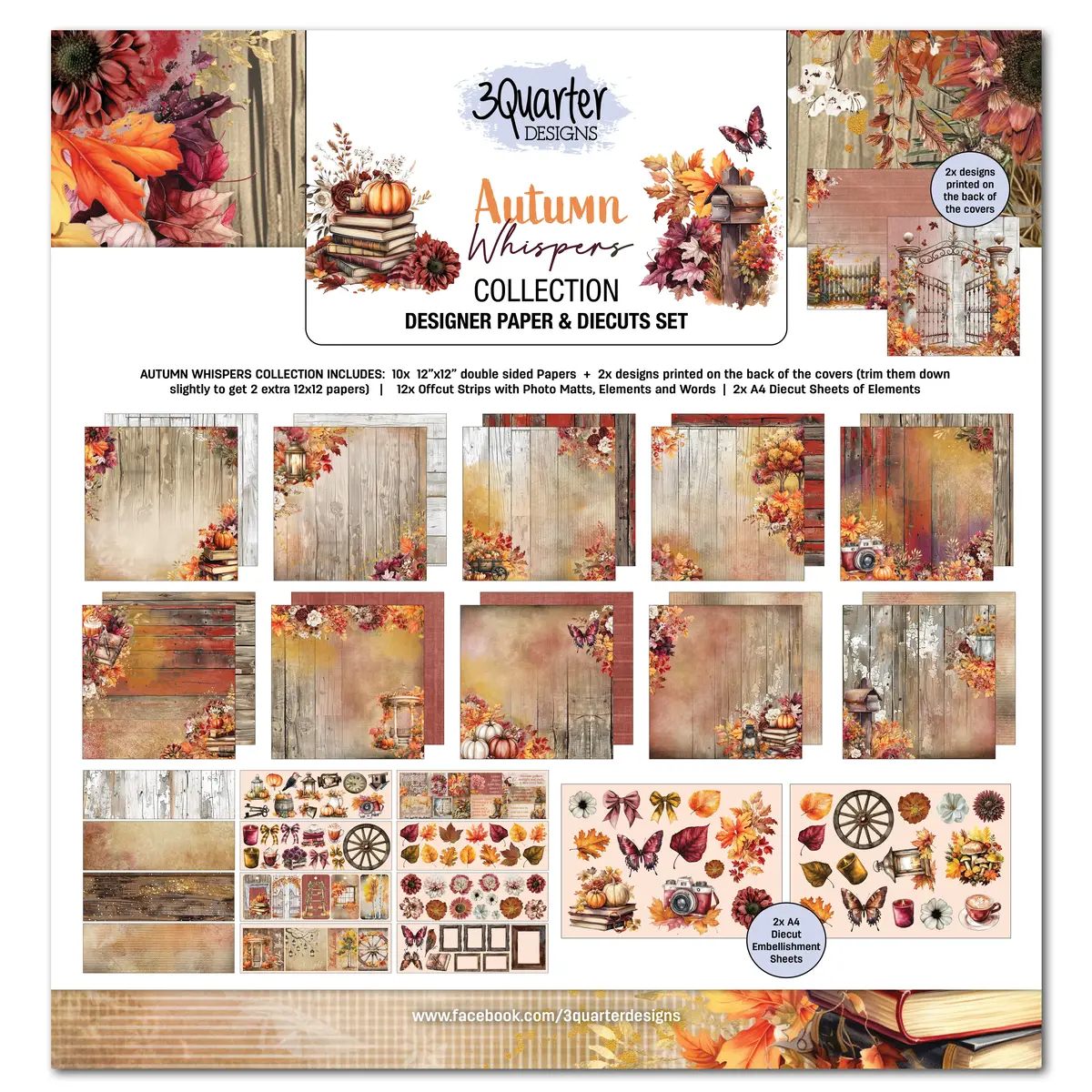 3Quarter Designs Autumn Whispers 12X12 Design Paper & Diecuts Set 1