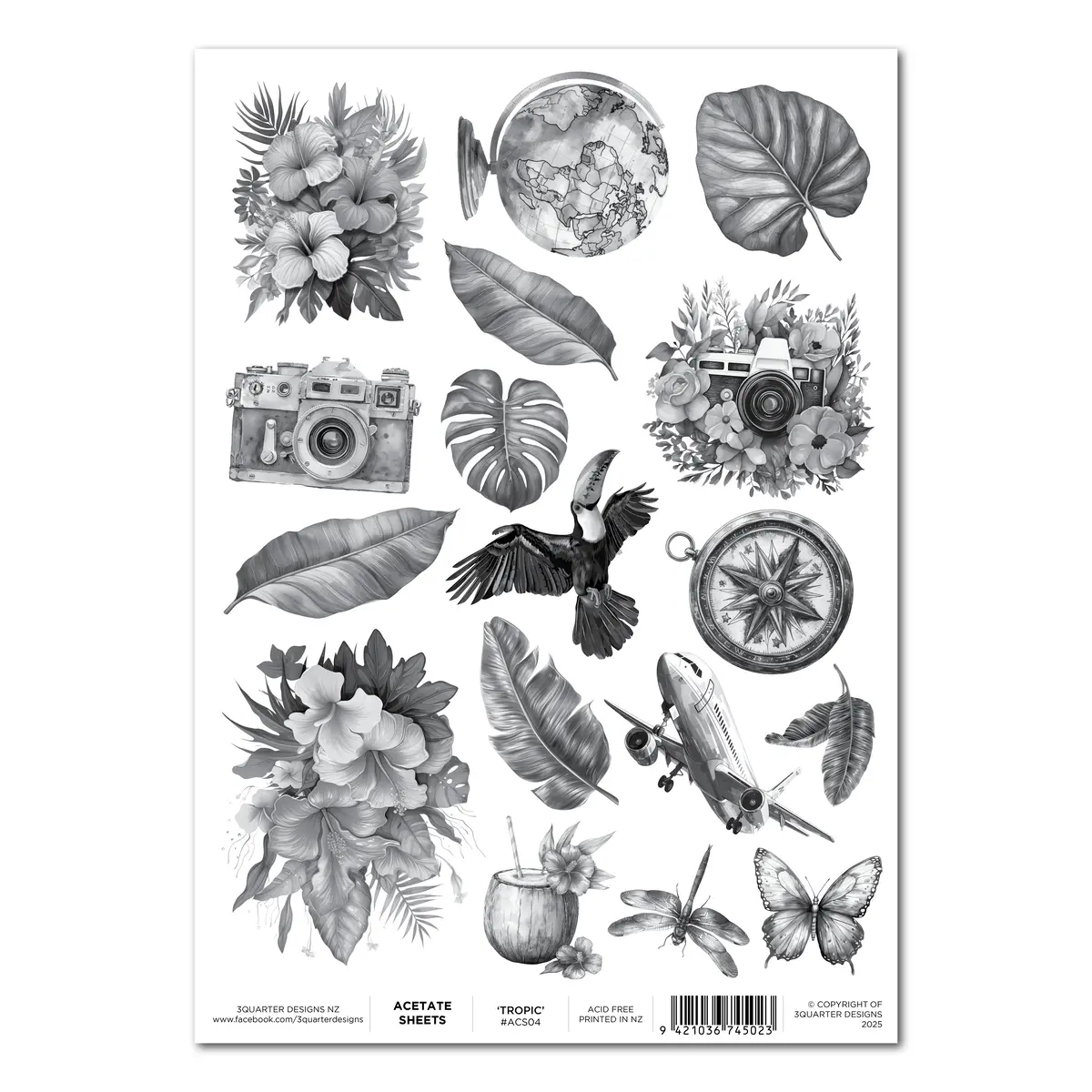 3Quarter Designs A4 Acetate - Tropic 1