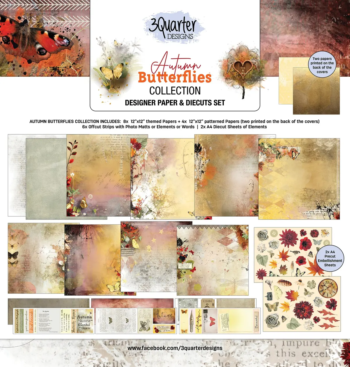 3Quarter Designs - 12" X12" Paper Pack - Autumn Butterfly 1