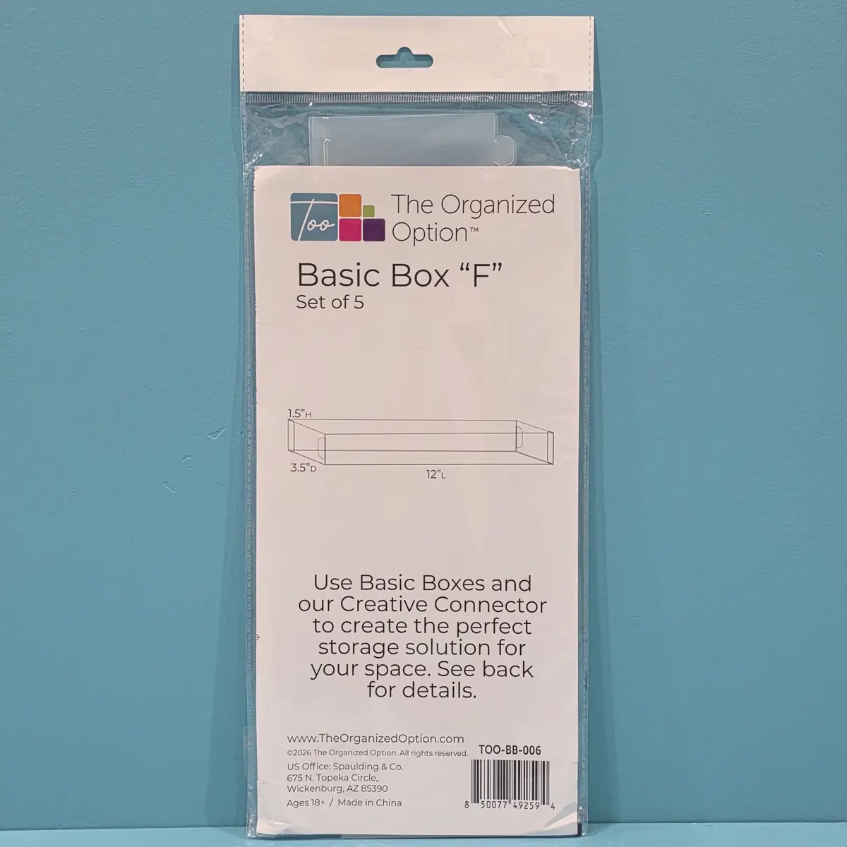 The Organized Option Basic Box "F" - 3.5" W X 12.0" L X 1.5" H - Set Of 5 1