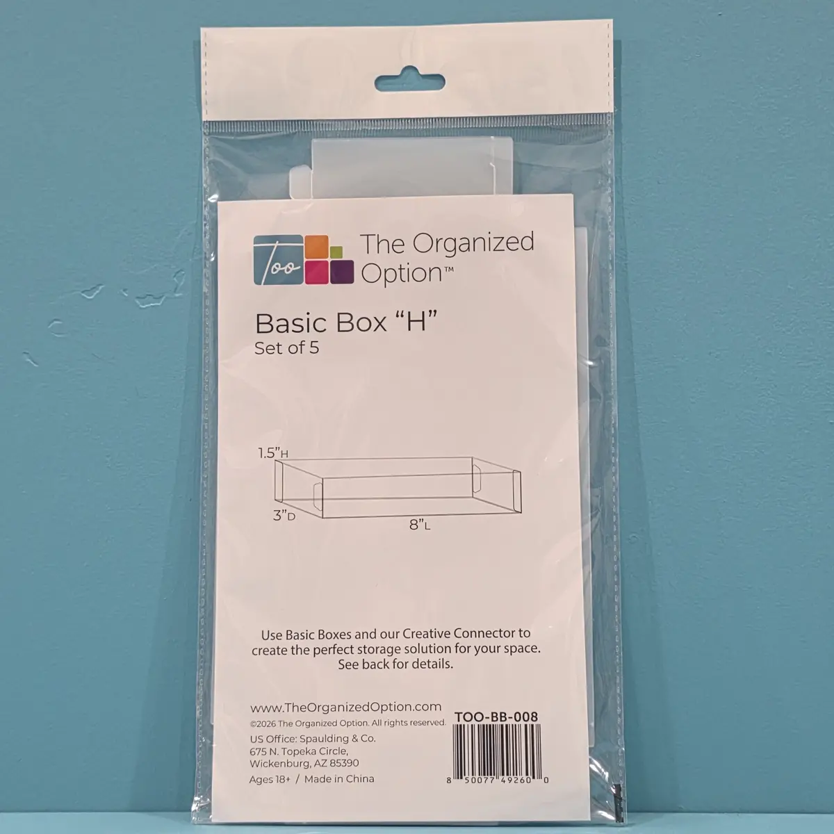 The Organized Option Basic Box "H" - 3.0" W X 8.0" L X 1.5" H - Set Of 5 1