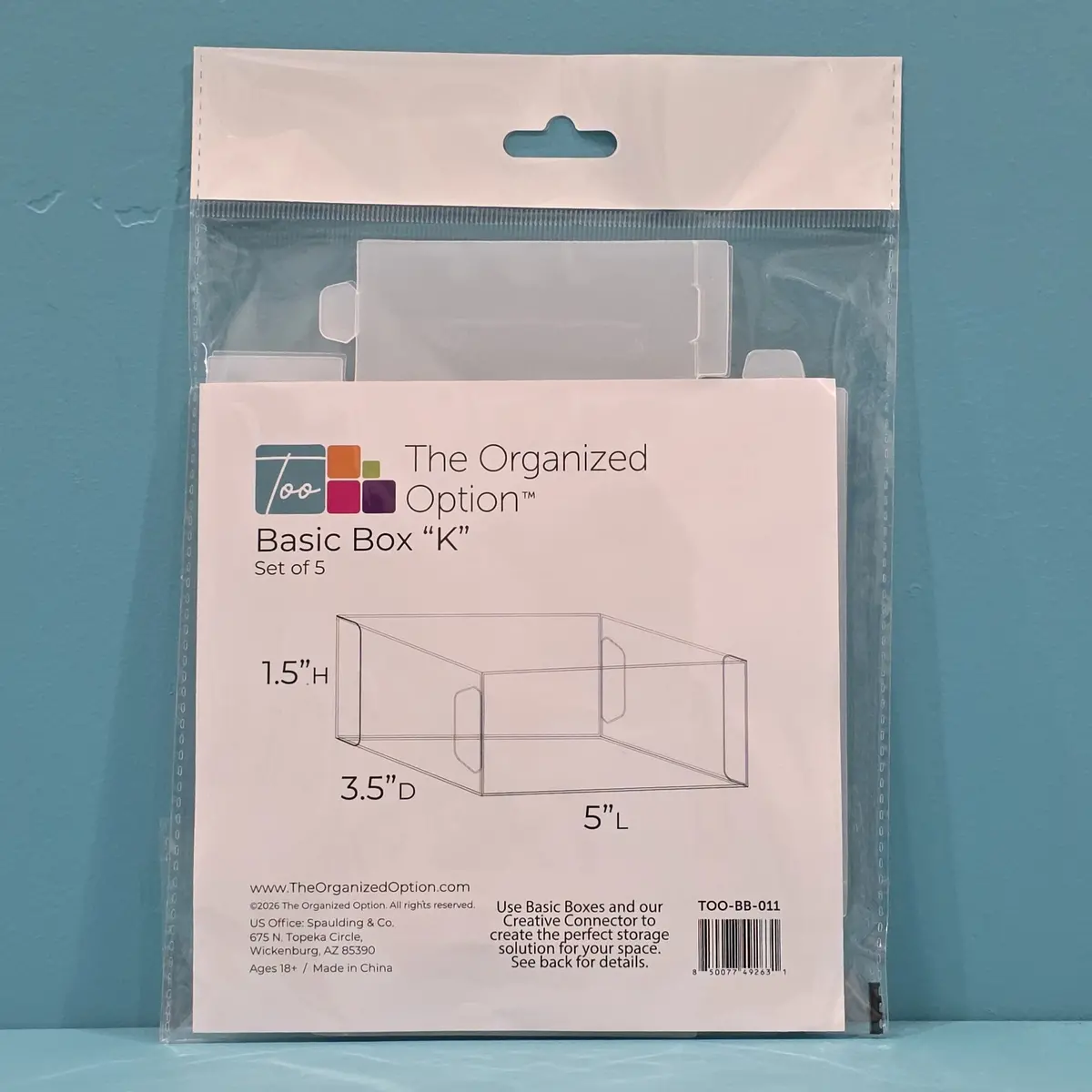 The Organized Option Basic Box "K" - 3.5" W X 5.0" L X 1.5" H - Set Of 5 1