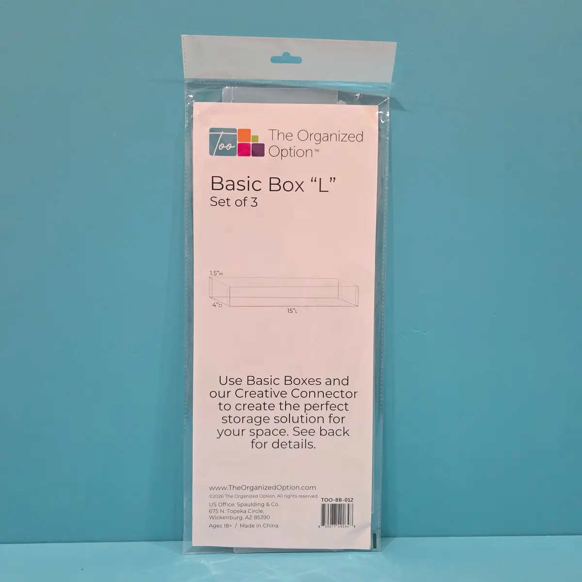 The Organized Option Basic Box "L" - 4.0" W X 15.0" L X 1.5" H - Set Of 3 1