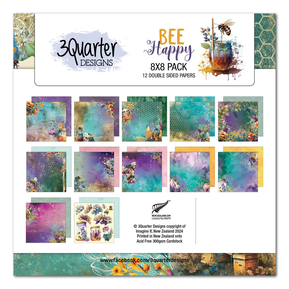 3Quarter Designs Bee Happy 8X8 Paper Pack 1