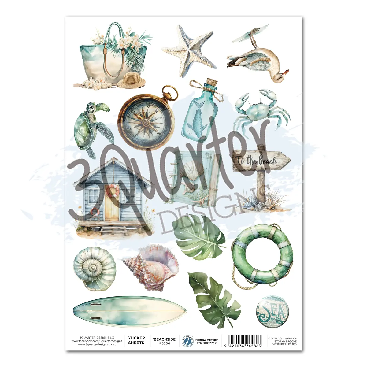 3Quarter Designs Beachside Life - A4 Sticker Sheet 1