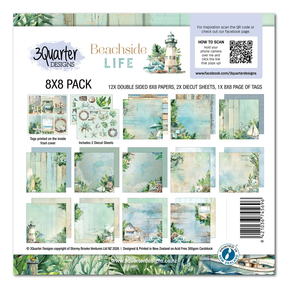 3Quarter Designs Beachside Life 8X8 Paper Pack & Diecuts Set 1