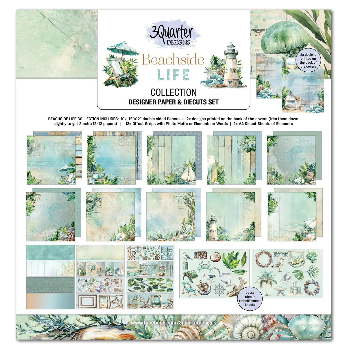 3Quarter Designs Beachside Life 12X12 Design Paper & Diecuts Set 1