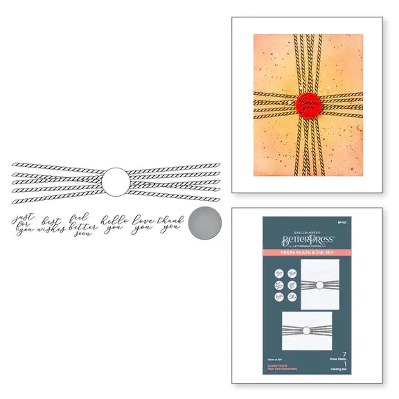 Sealed Cord & Faux Seal Sentiments Press Plate & Die Set From The Pressed Posies Collection 2