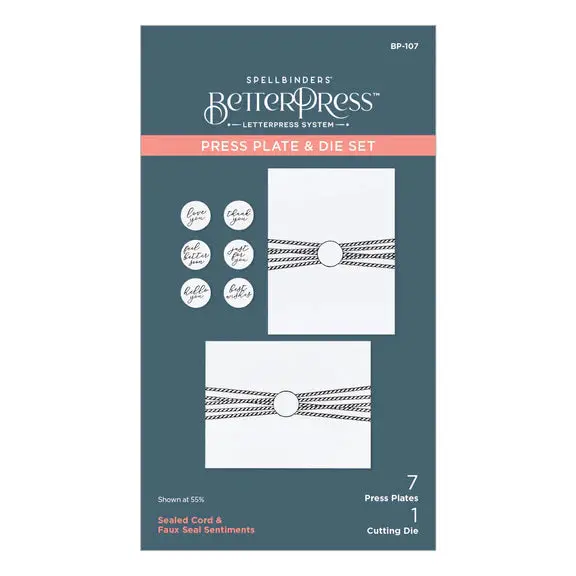 Sealed Cord & Faux Seal Sentiments Press Plate & Die Set From The Pressed Posies Collection 1