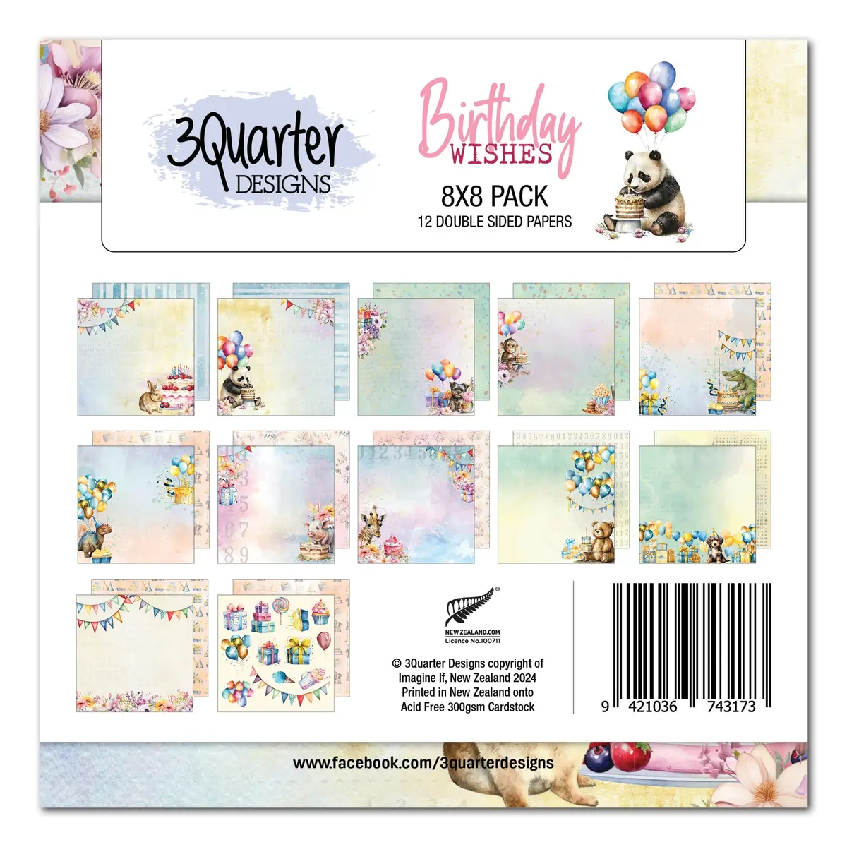 3Quarter Designs Birthday Wishes 8X8 Paper Pack 1