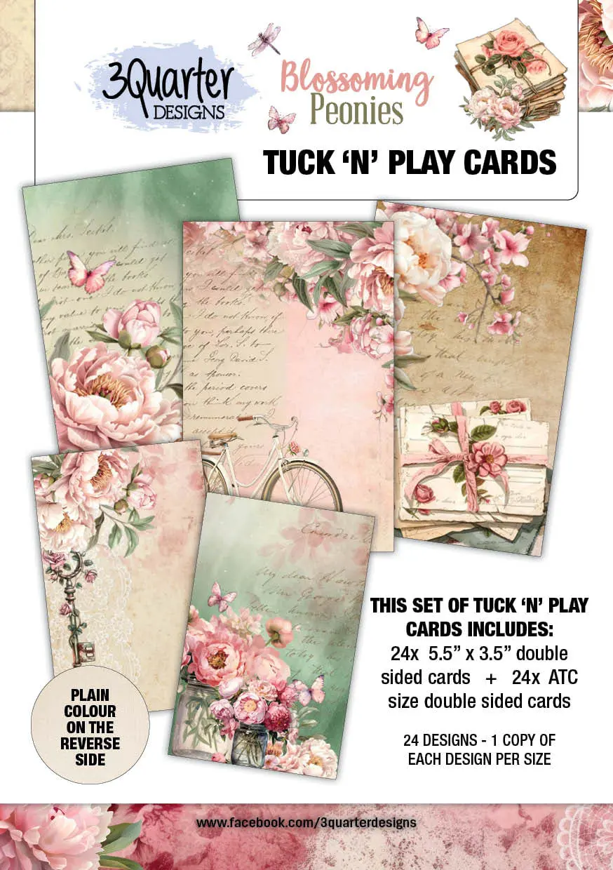 3Quarter Designs Blossoming Peonies - Tuck N Play Cards 1