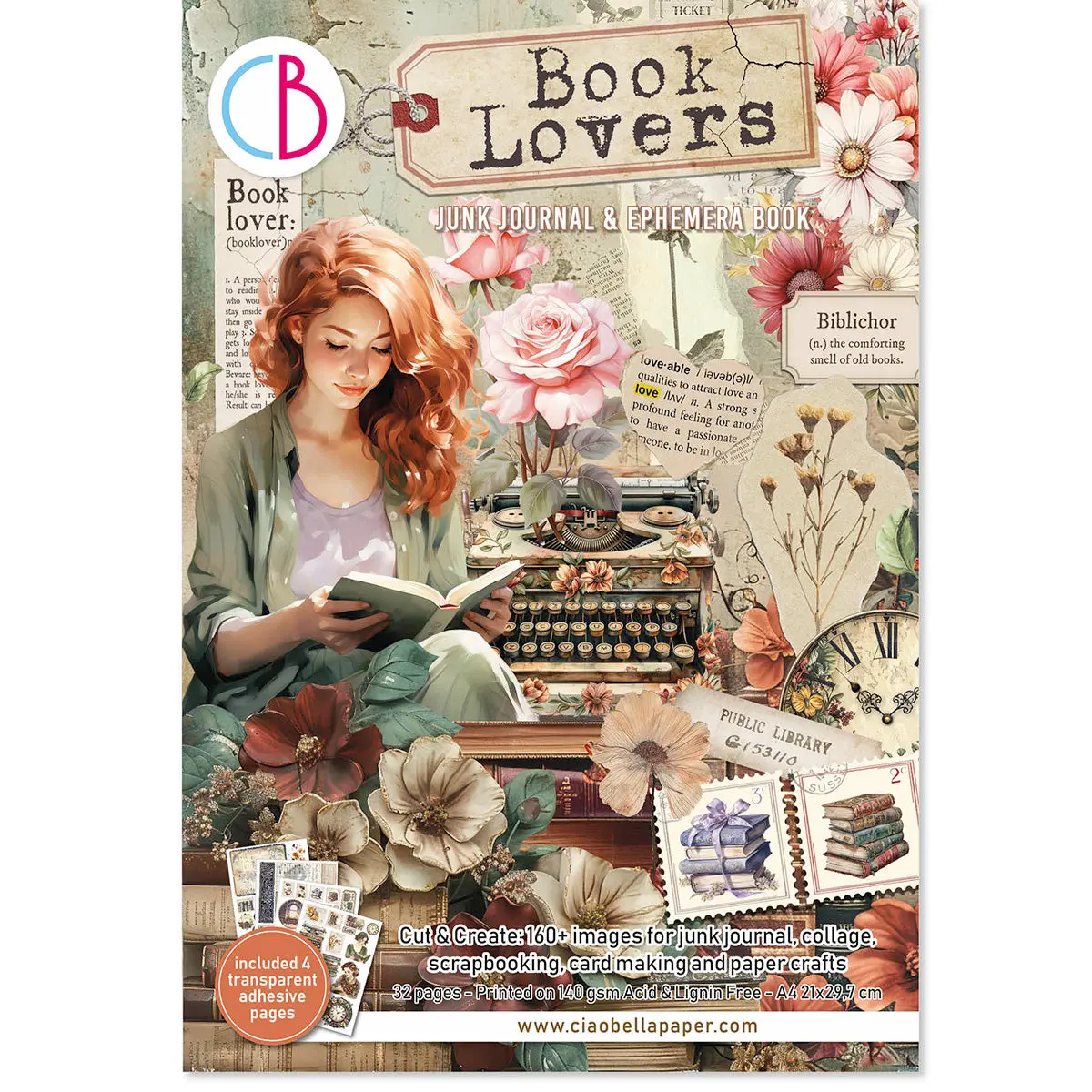 Book Lovers Junk Journal & Ephemera Book  A4 32/Pkg 1