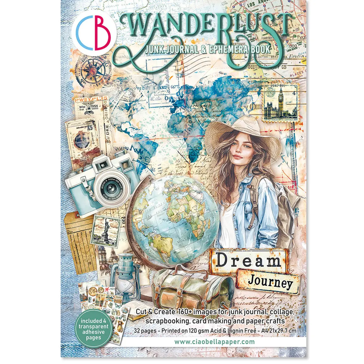 Wanderlust Junk Journal & Ephemera Book A4 32/Pkg 1