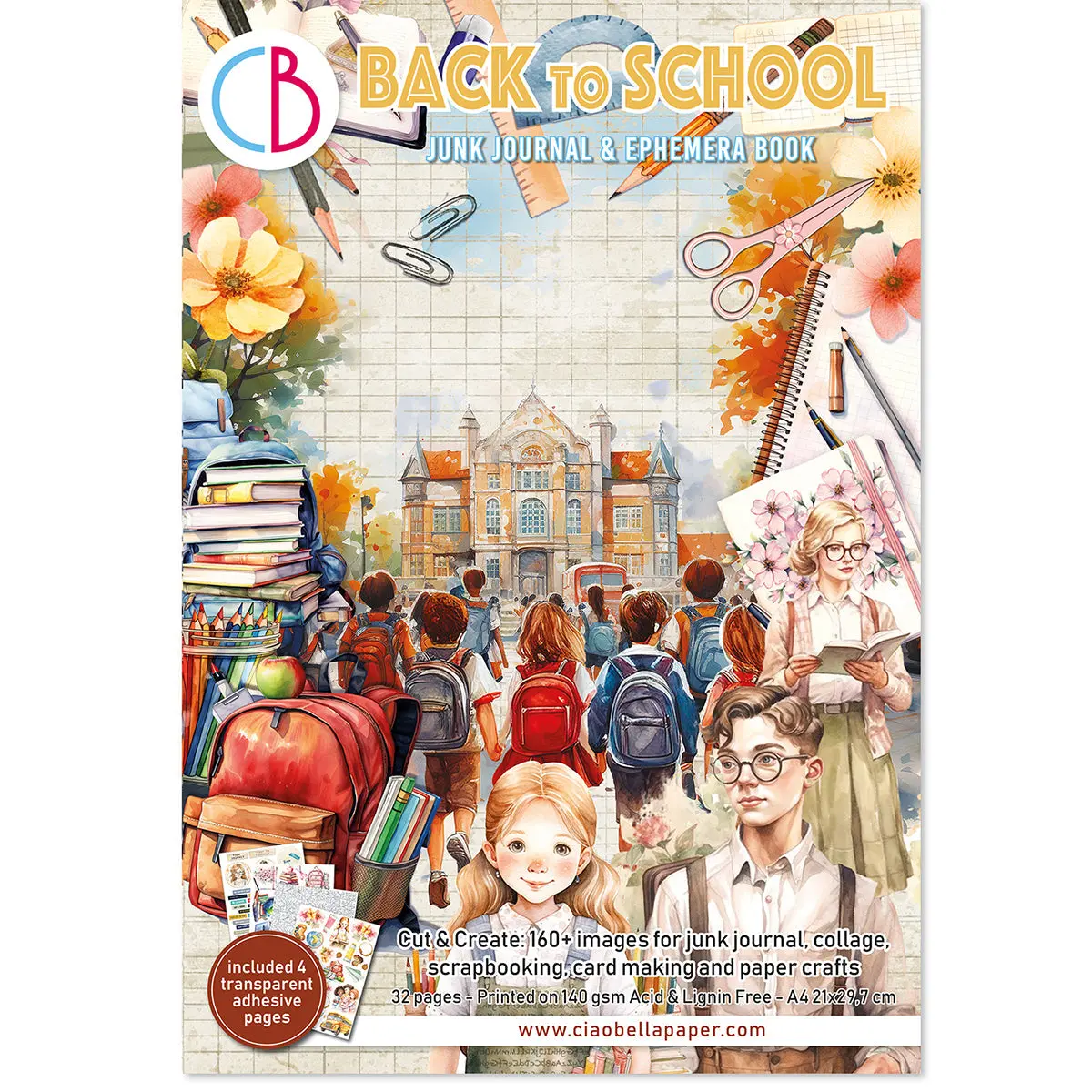 Back To School Junk Journal & Ephemera Book A4 32/Pkg 1