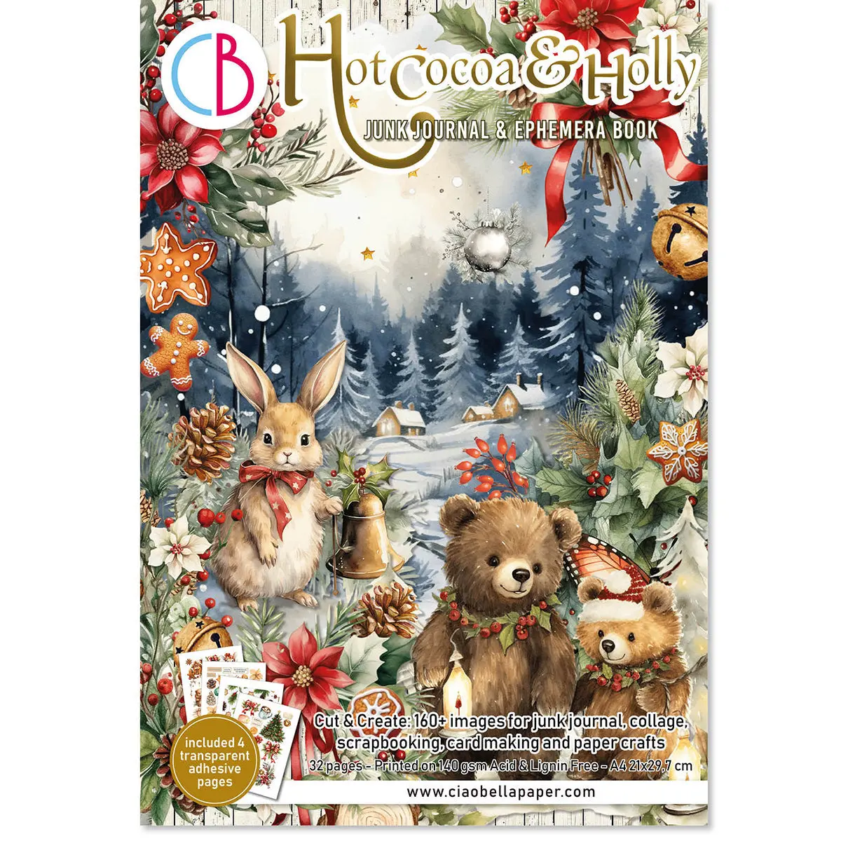 Hot Cocoa & Holly Junk Journal Ephemera Book A4 32/Pkg 1