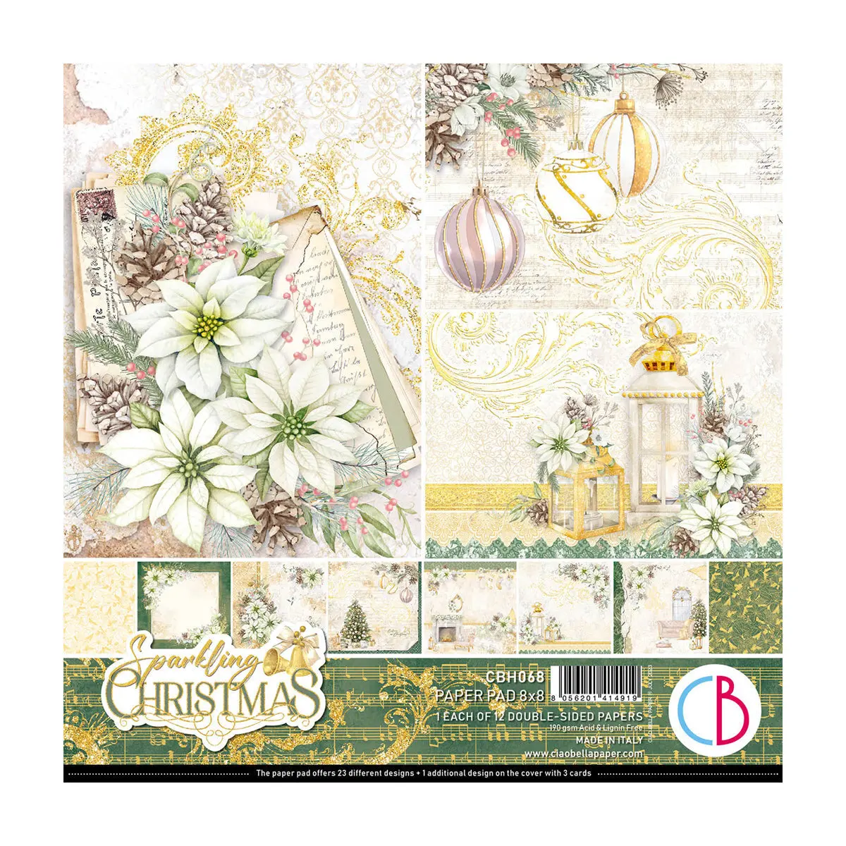 Ciao Bella Sparkling Christmas Paper Pad 8"X8" 12/Pkg 1