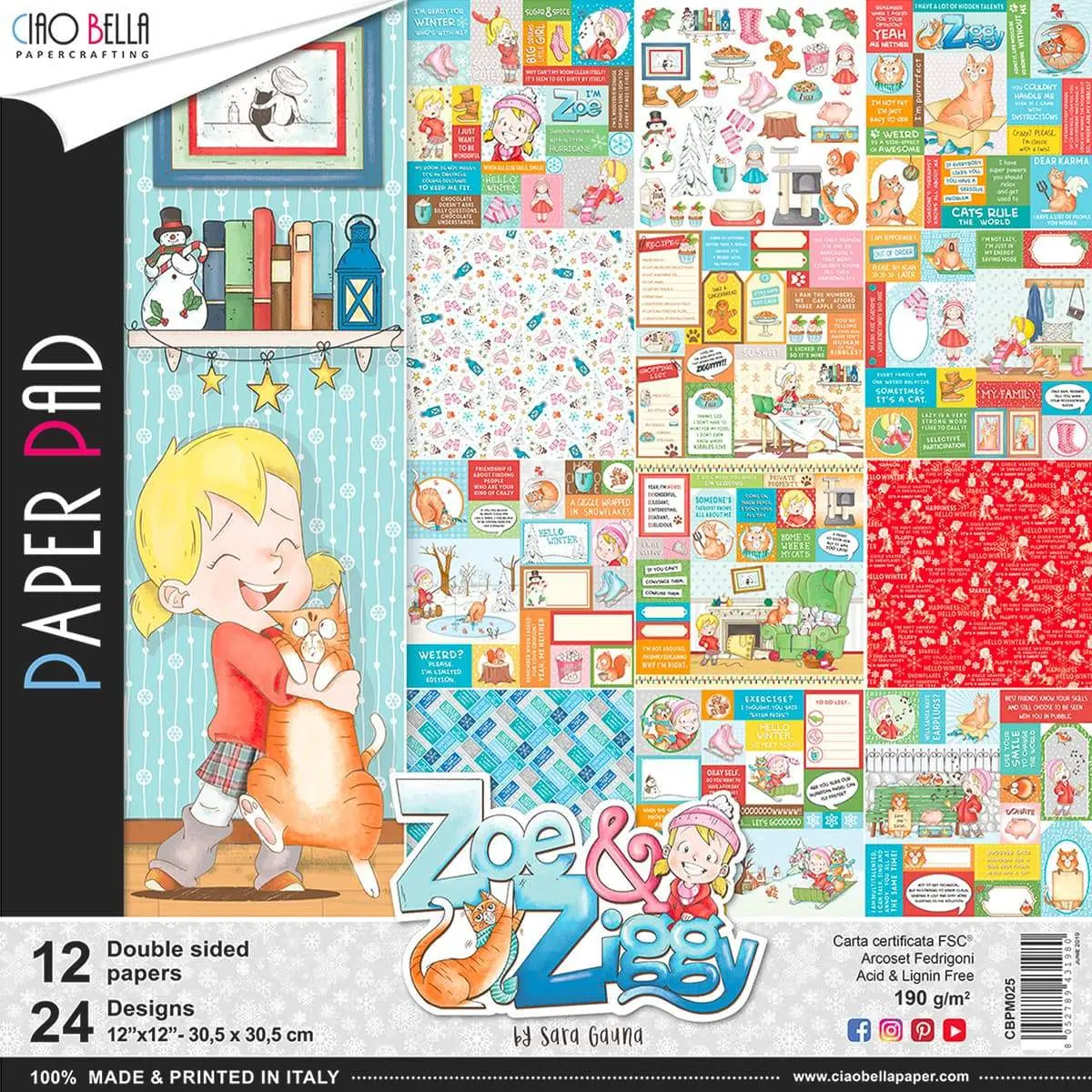 Ciao Bella Zoe & Ziggy Paper Pad 12"X12" 12/Pkg 1