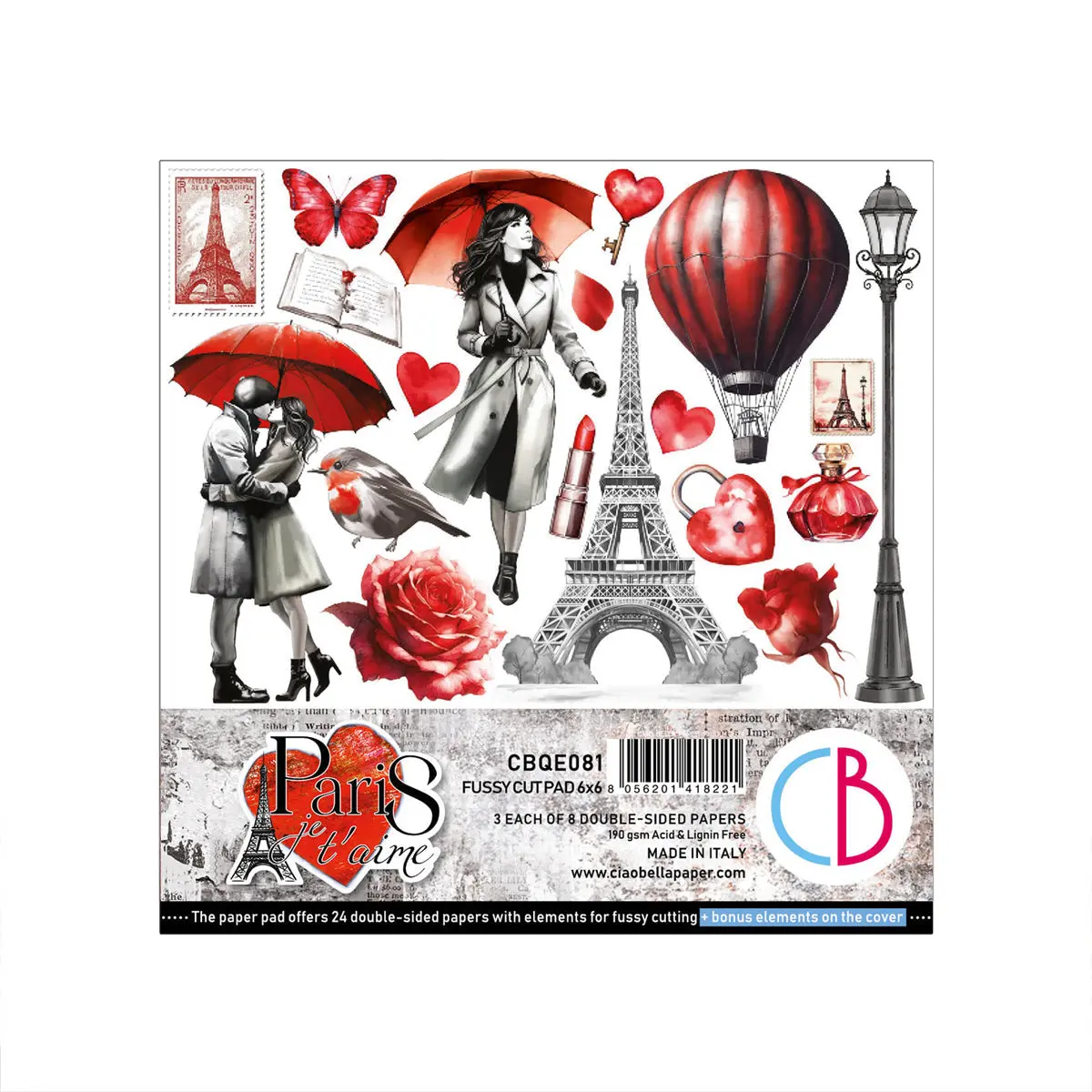 Paris Je T’Aime Fussy Cut Pad 6"X6" 24/Pkg 1