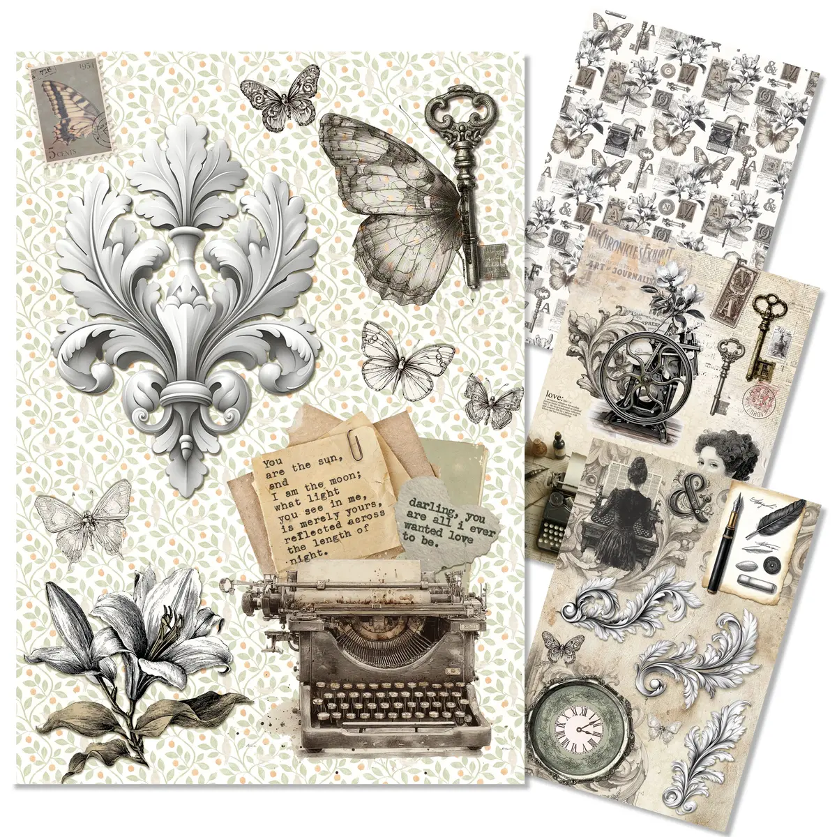 Rice Paper A4 Mixed 4/Pkg Typographic 1