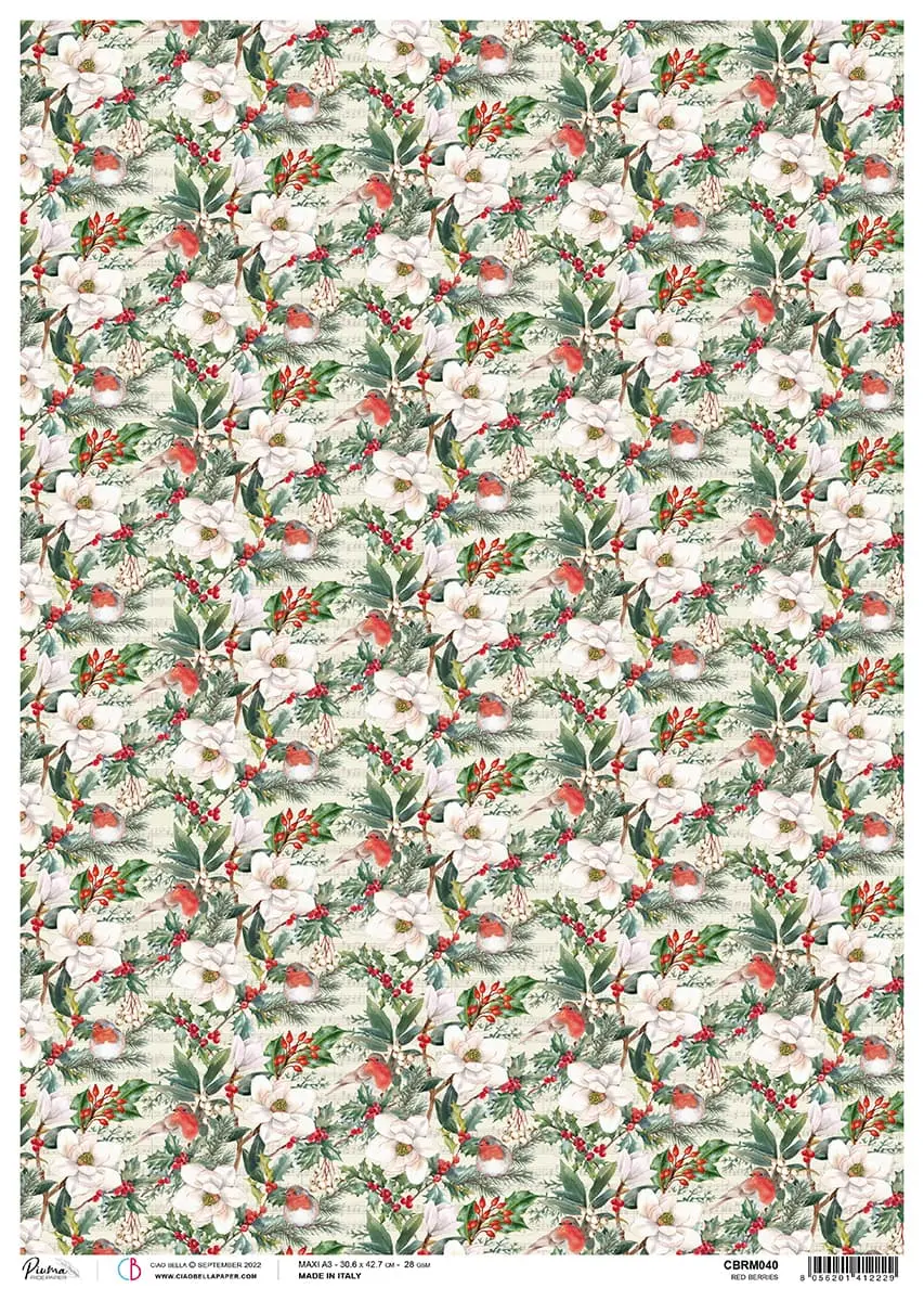 Rice Paper A3 Piuma Red Berries - 3 Sheets 1