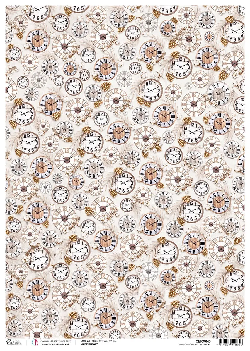 Rice Paper A3 Piuma Pinecones' Round The Clocks - 3 Sheets 1