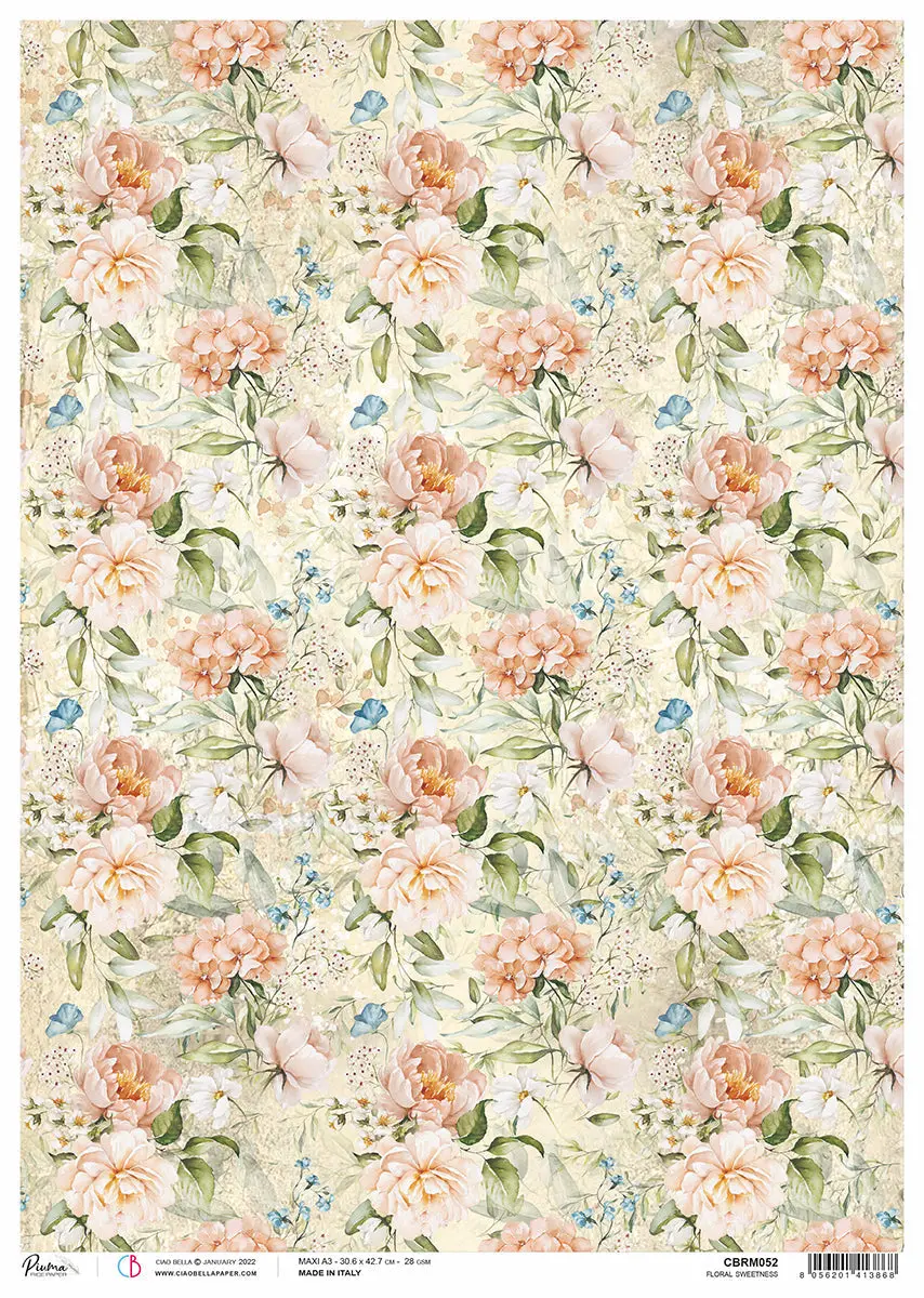 Rice Paper A3 Piuma Floral Sweetness - 3 Sheets 1