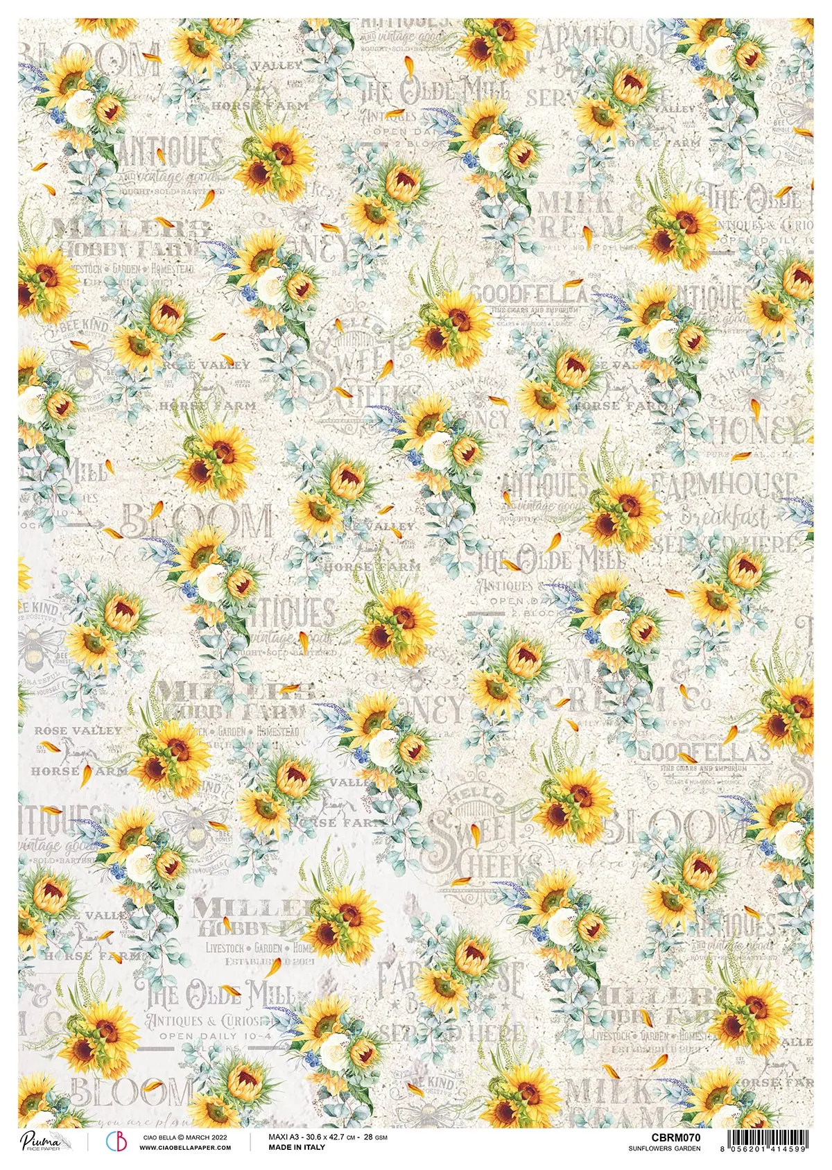 Ciao Bella Rice Paper A3 Piuma Sunflowers Garden - 3 Sheets 1