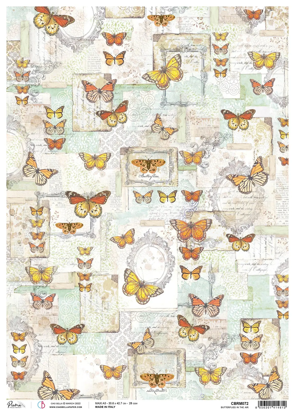 Ciao Bella Rice Paper A3 Piuma Butterflies In The Air - 3 Sheets 1