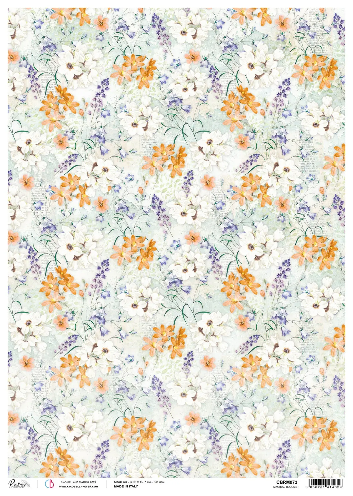 Ciao Bella Rice Paper A3 Piuma Magical Blooms - 3 Sheets 1