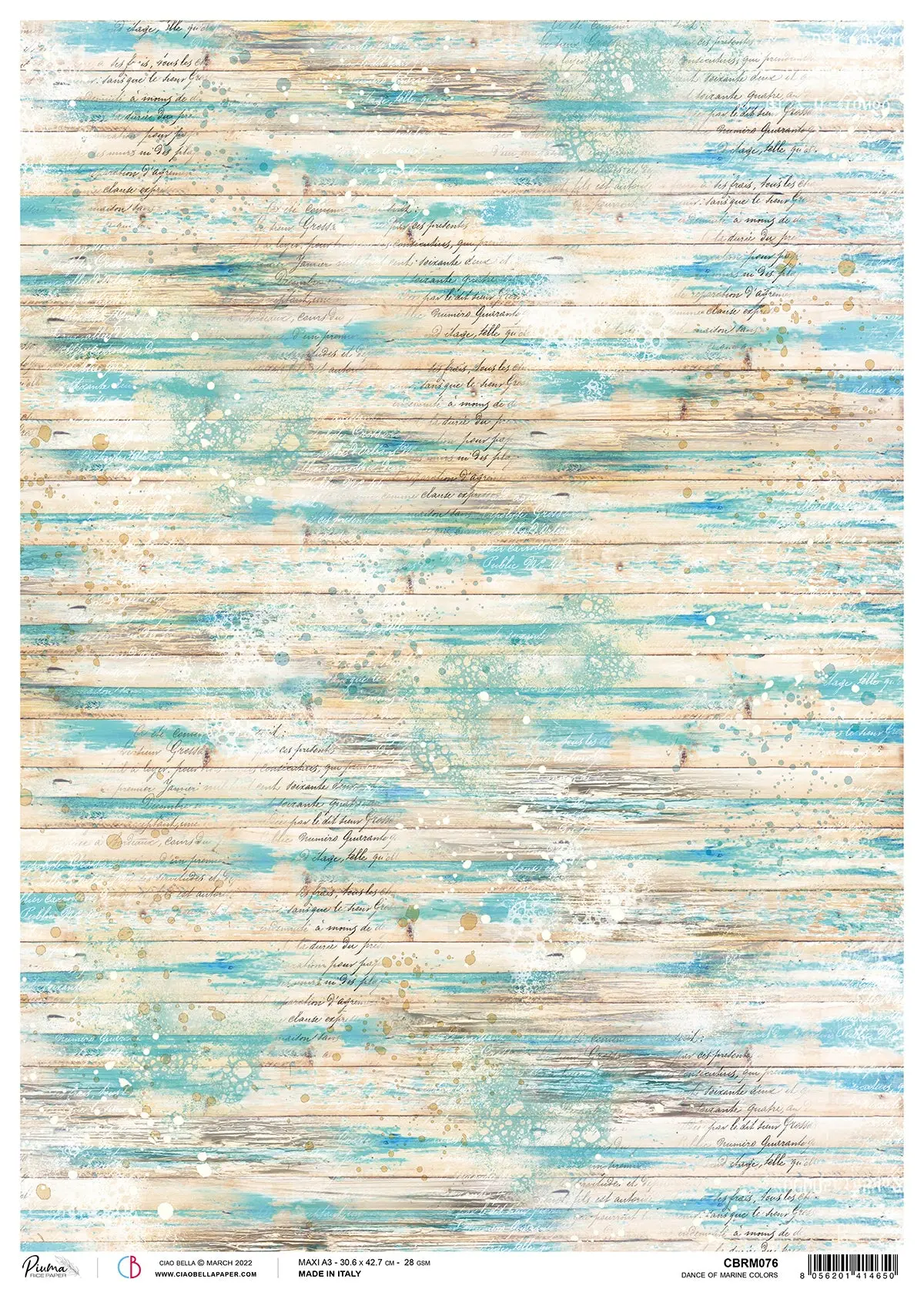 Ciao Bella Rice Paper A3 Piuma Dance Of Marine Colors - 3 Sheets 1