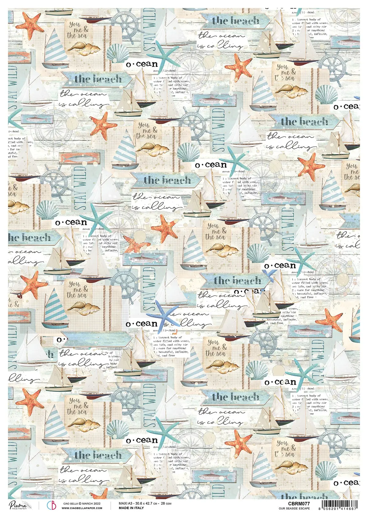 Ciao Bella Rice Paper A3 Piuma Our Seaside Escape - 3 Sheets 1