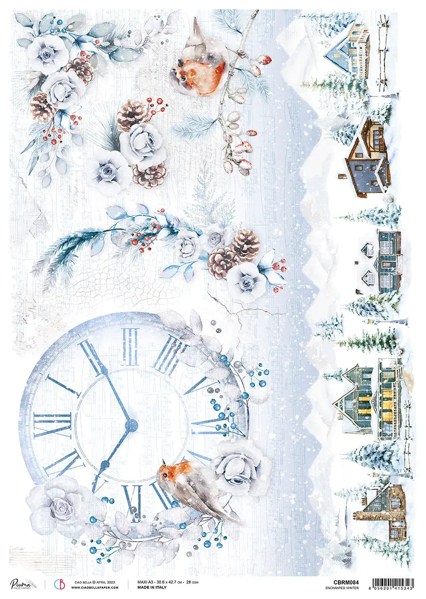 Ciao Bella Rice Paper A3 Piuma Enchanted Winter - 3 Sheets 1