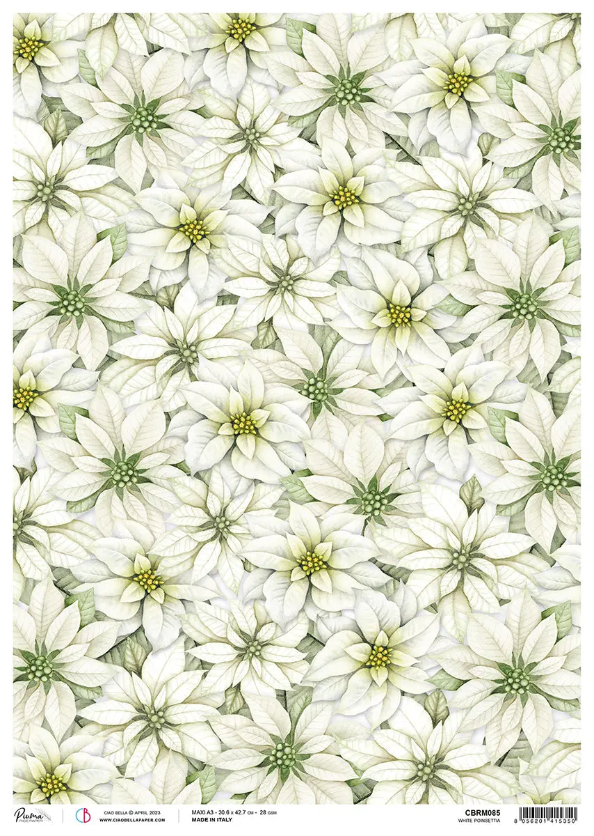 Ciao Bella Rice Paper A3 Piuma White Poinsettia - 3 Sheets 1