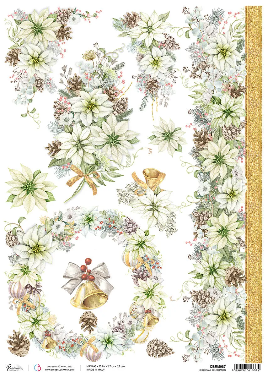 Ciao Bella Rice Paper A3 Piuma Christmas Celebration - 3 Sheets 1