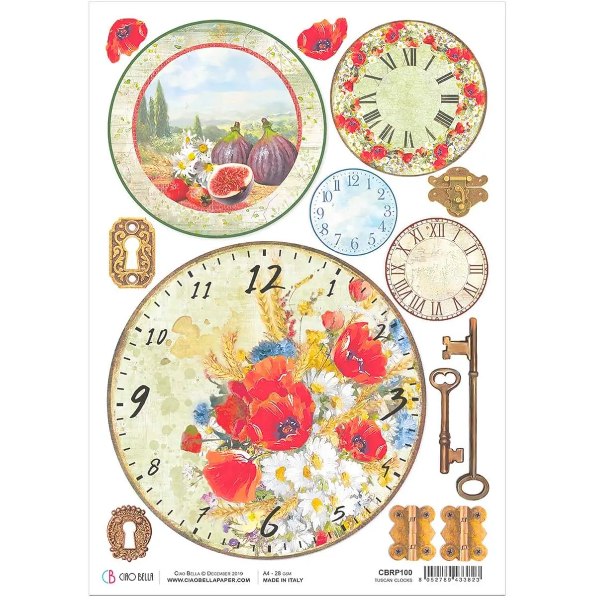 Ciao Bella Rice Paper A4 Tuscan Clocks 1