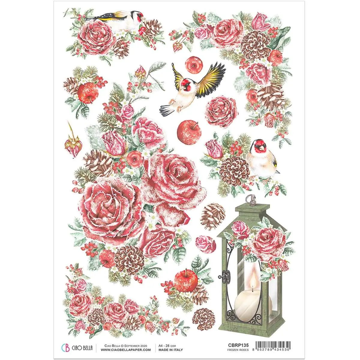 Ciao Bella Rice Paper A4 Frozen Roses 1