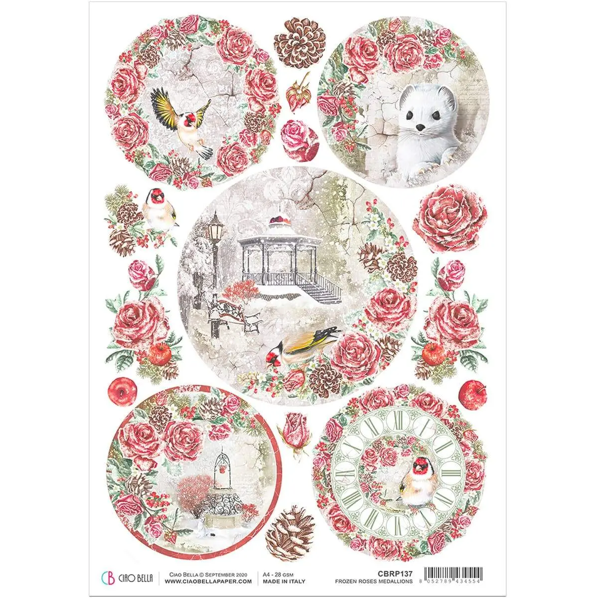 Ciao Bella Rice Paper A4 Frozen Roses Medallions 1