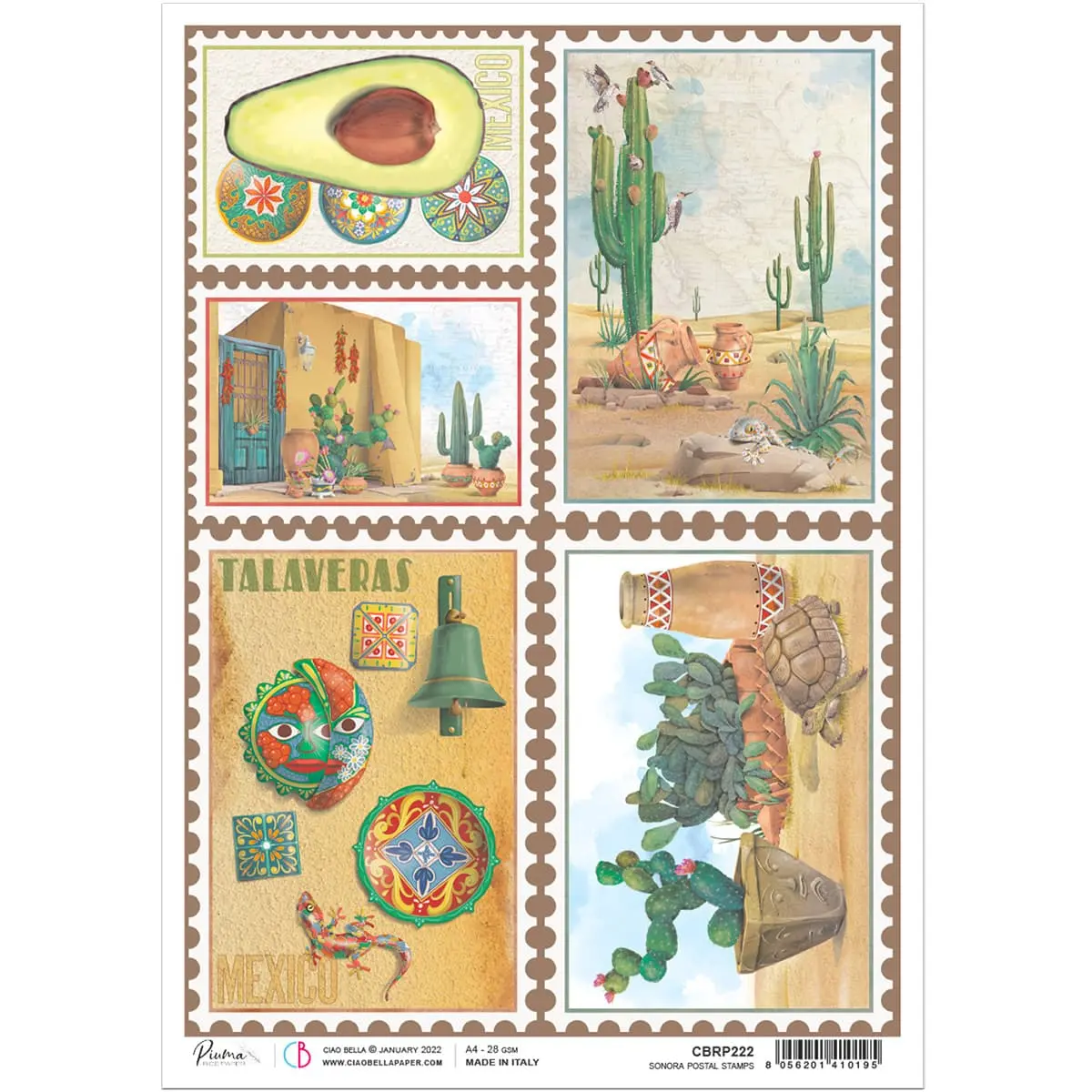 Ciao Bella Rice Paper A4 Sonora Postal Stamps 1
