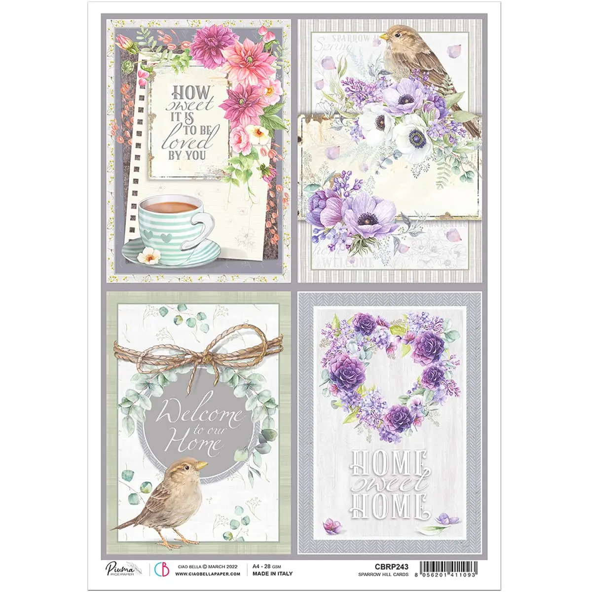 Ciao Bella Rice Paper A4 Sparrow Hill Cards 1