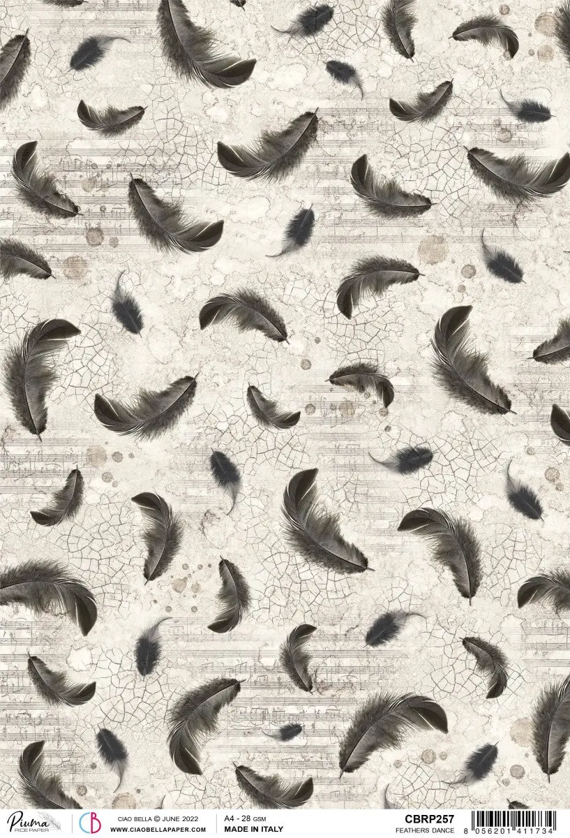 Ciao Bella Rice Paper A4 Piuma Feathers Dance - 5 Sheets 1