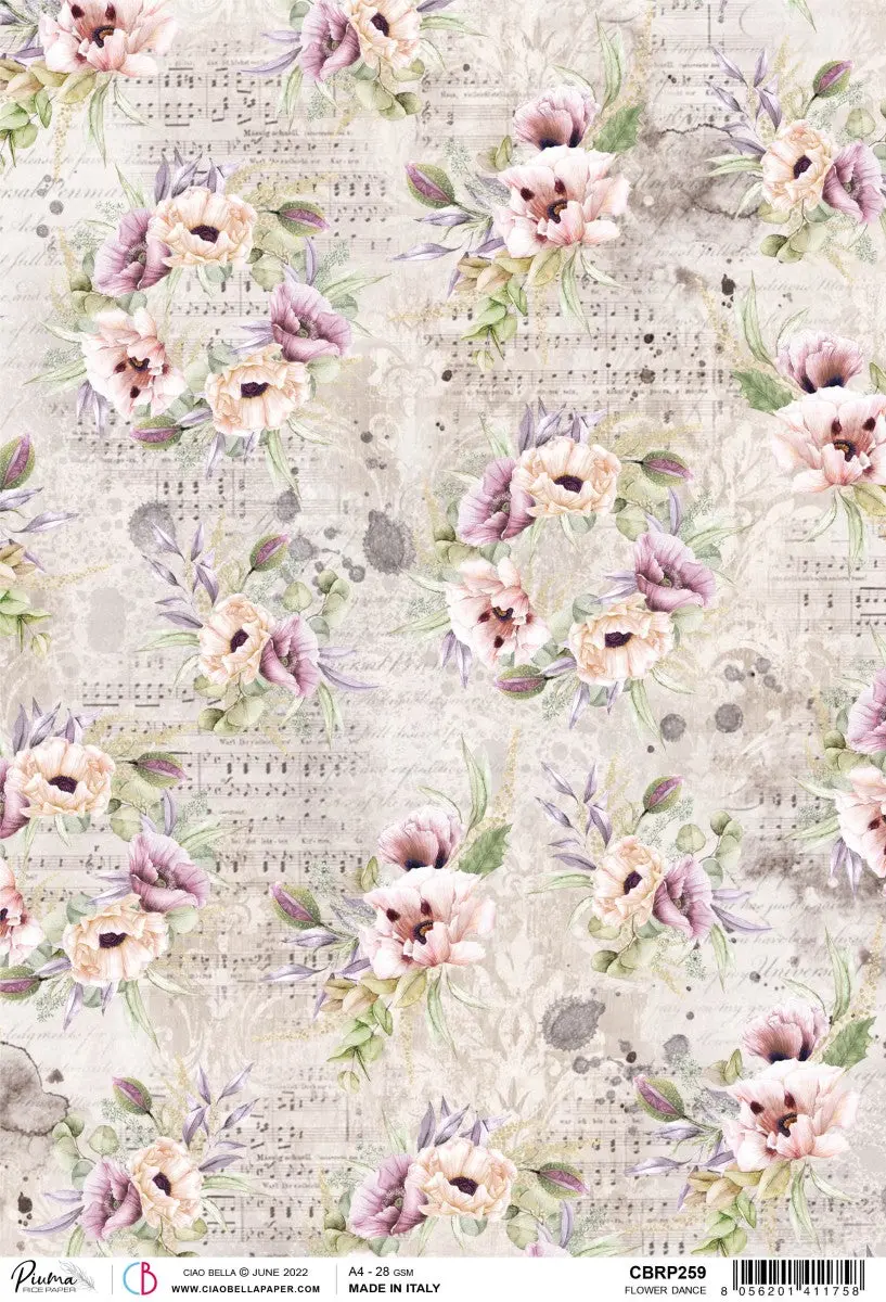 Ciao Bella Rice Paper A4 Piuma Flower Dance - 5 Sheets 1