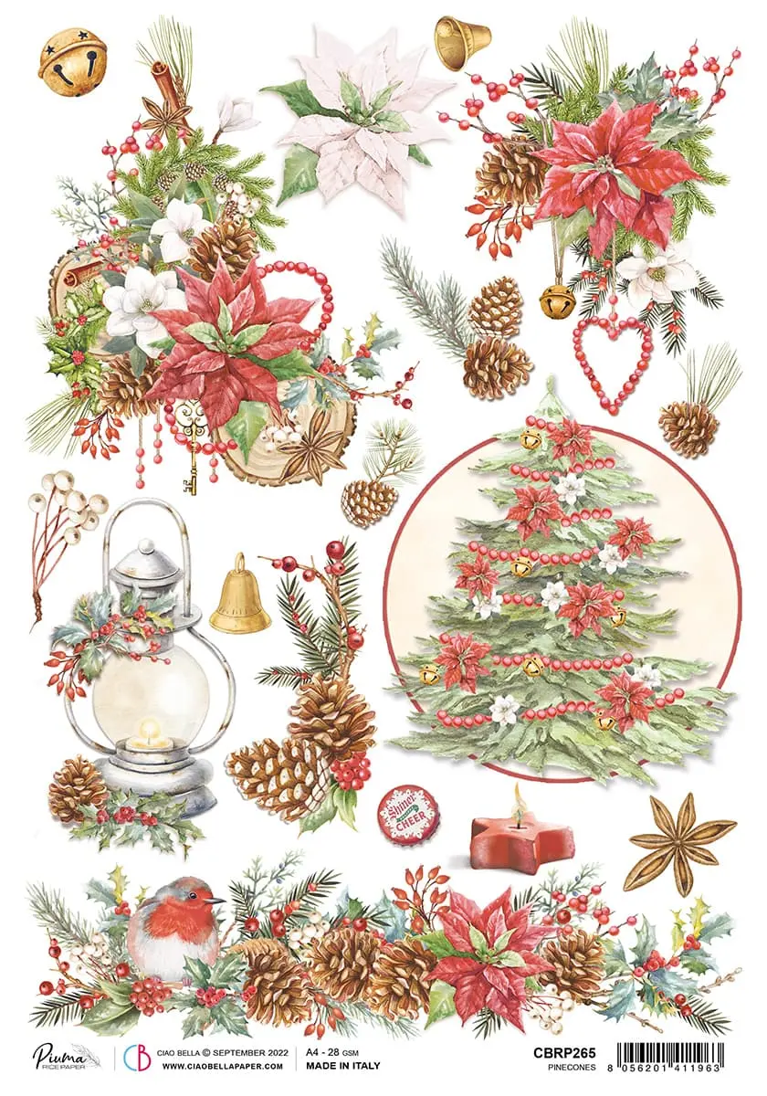 Rice Paper A4 Piuma Pinecones - 5 Sheets 1