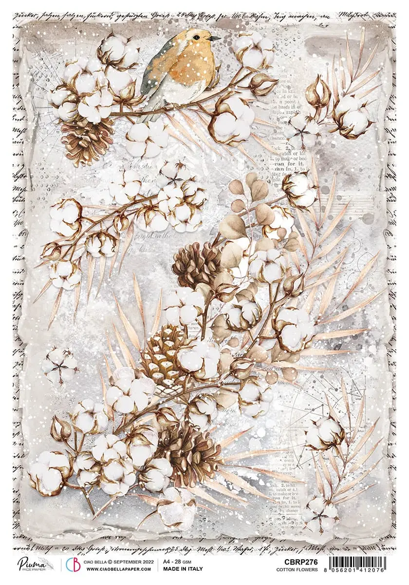 Rice Paper A4 Piuma Cotton Flowers - 5 Sheets 1