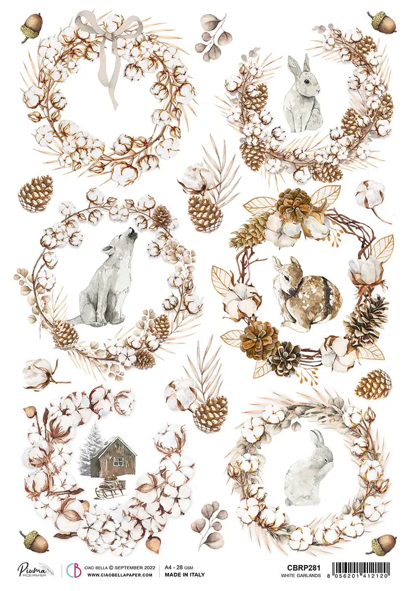 Rice Paper A4 Piuma White Garlands - 5 Sheets 1