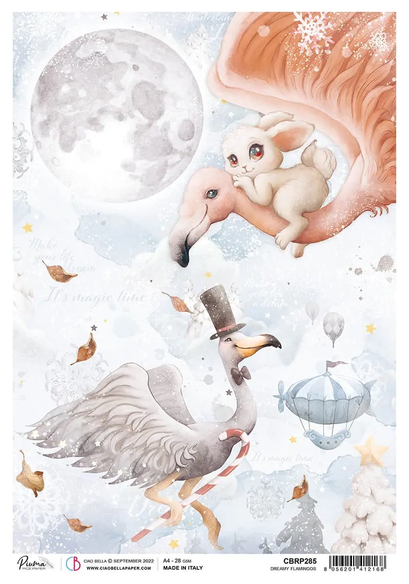 Rice Paper A4 Piuma Dreamy Flamingos - 5 Sheets 1