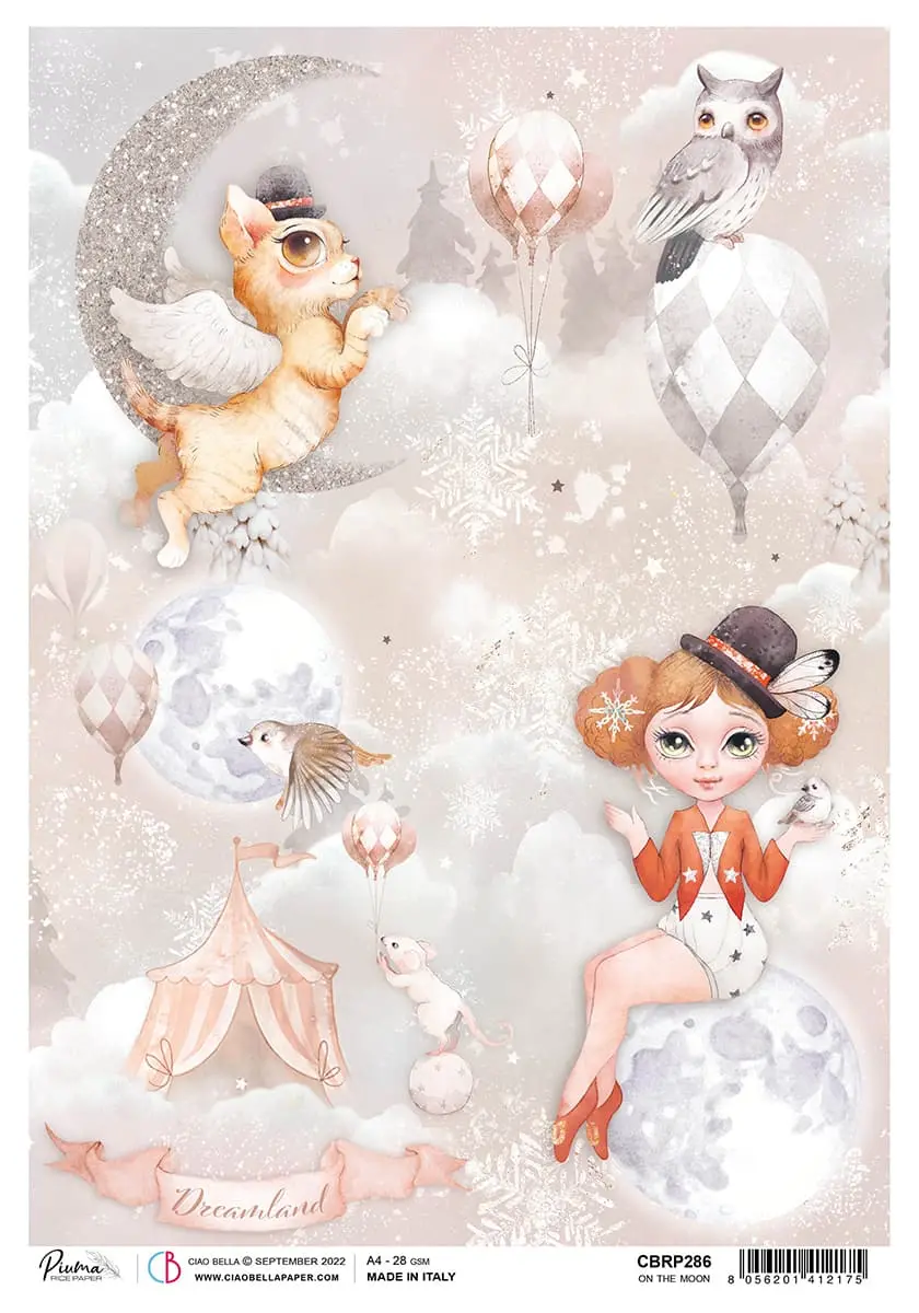 Rice Paper A4 Piuma On The Moon - 5 Sheets 1
