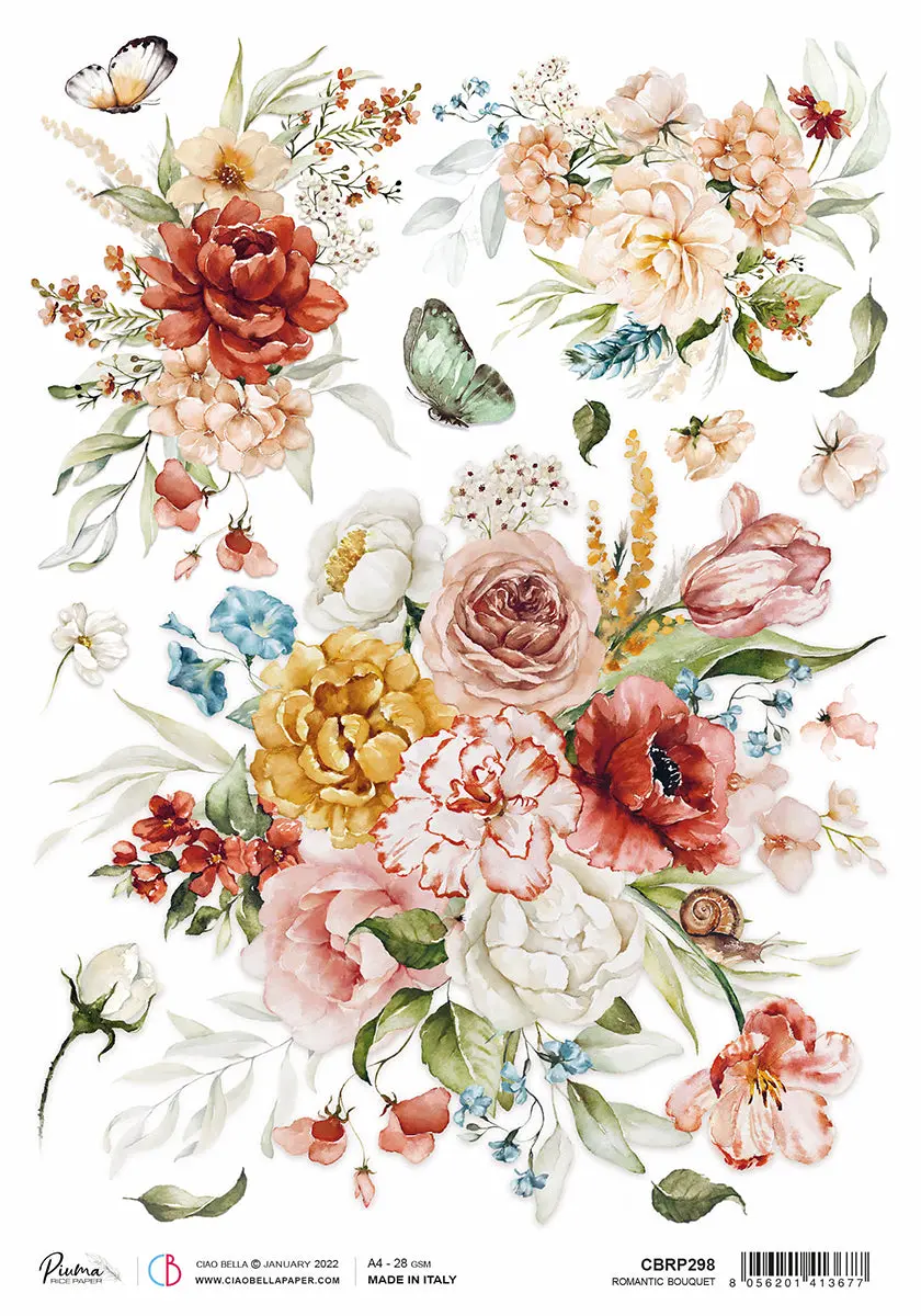 Rice Paper A4 Piuma Romantic Bouquet - 5 Sheets 1