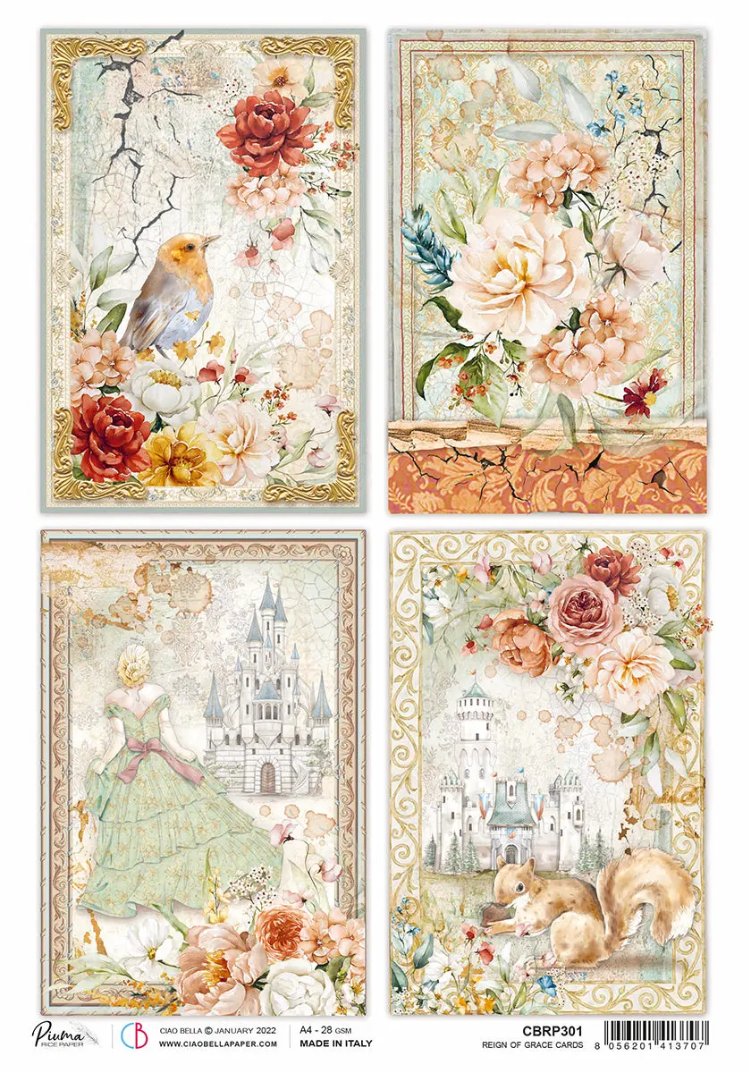 Rice Paper A4 Piuma Reign Of Grace Cards - 5 Sheets 1