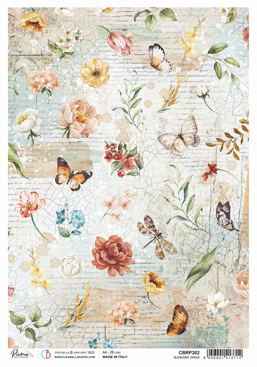 Rice Paper A4 Piuma Blossoms Dance - 5 Sheets 1
